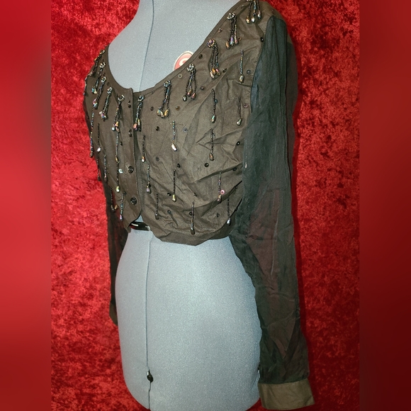 Speed Limit MPH Boho Sheer Sleeves with Iridescent Beads and Tiny Tassels - Picture 5 of 7